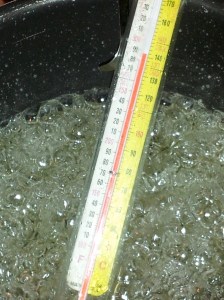 Tara workin' that candy thermometer to the "hard crack" stage.