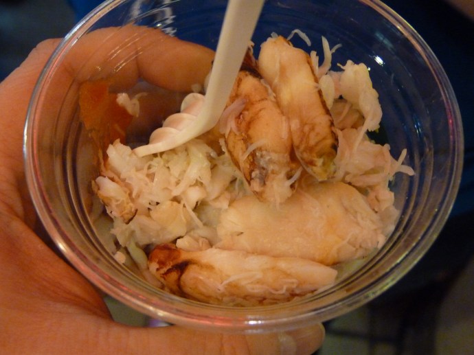 Food at its most simple and finest: big chunks of fresh Dungeness crab, cocktail sauce, and nothing else. Delicious!